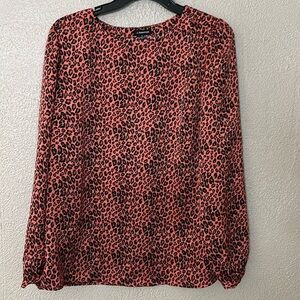 Women’s J Peterman Blouse Shirt Top Silk Feel Animal Print Pink Brown Black Sz8